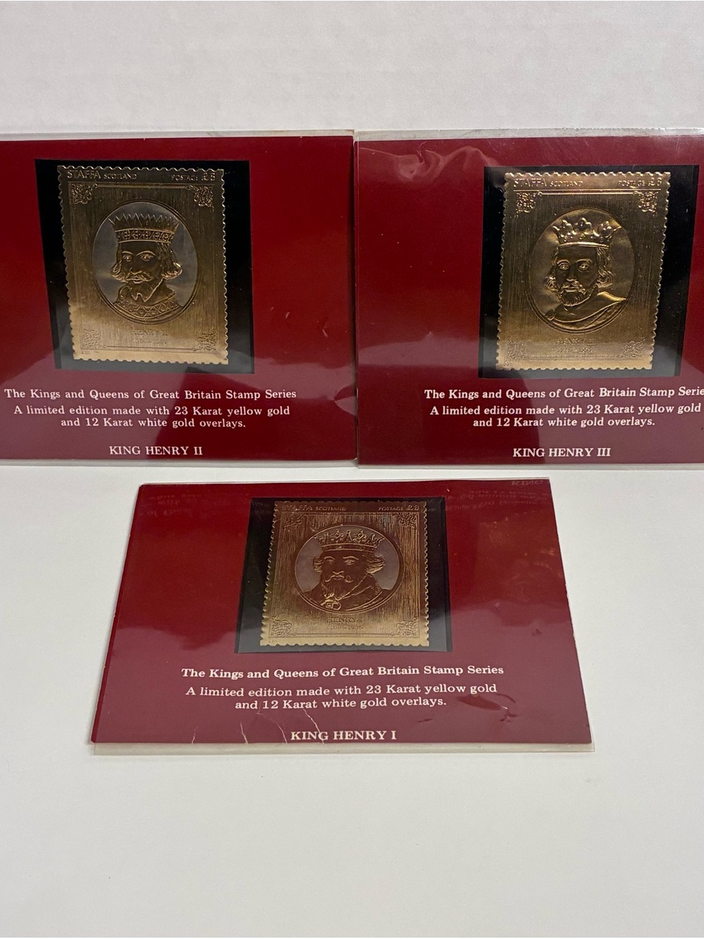 23K Yellow Gold 12K White Gold Bundle King Henry I, II, III Great Britain Stamps